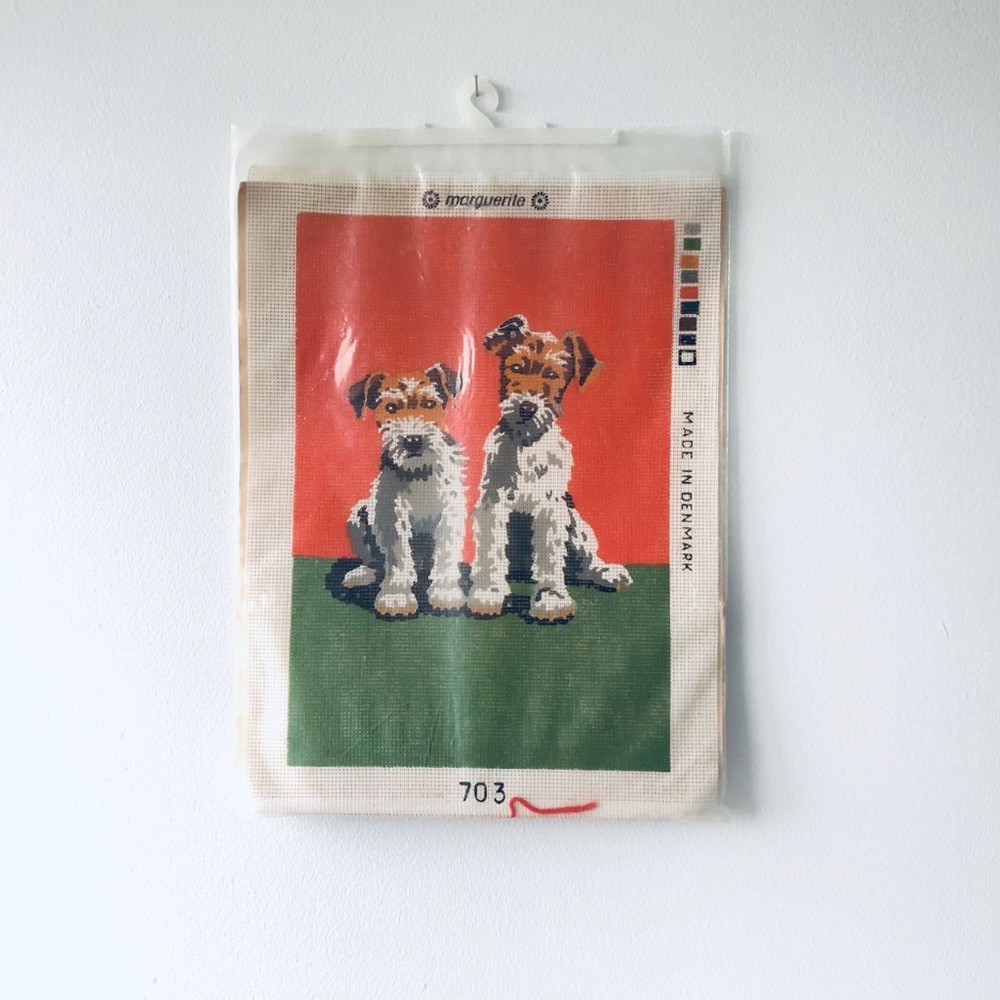 MARGUERITE • vintage complete needlepoint kit dogs